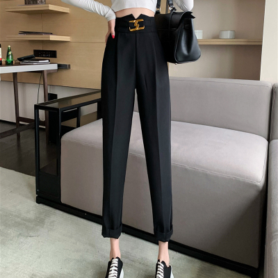 语娄裤子女春秋工装裤女显瘦高腰休闲裤阔腿裤垂感烟管九分西装裤靴裤2021西裤