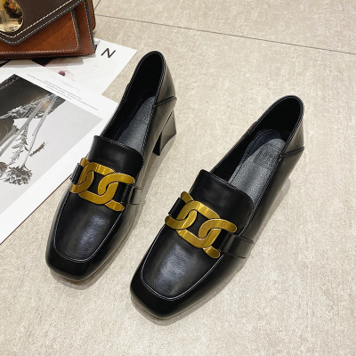 林先森网红高跟鞋女粗跟2021年新款春秋季小皮鞋女鞋复古单鞋中跟乐福鞋休闲鞋