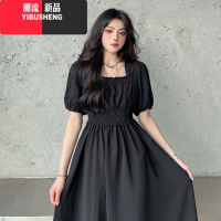 YIBUSHENG大码胖mm方领红色连衣裙女季新款赫本风气质收腰显瘦泡泡袖长裙