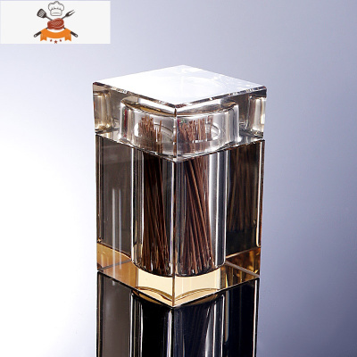 北欧ins创意客厅家用水晶玻璃牙签盒带盖轻奢简约棉签盒棉签筒 敬平 咖色牙签筒