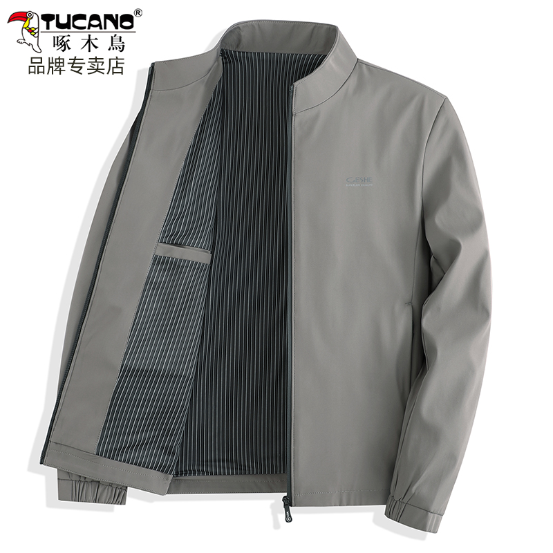 啄木鸟2025新款男士商务休闲夹克爸爸装中老年春秋季立领外套上衣