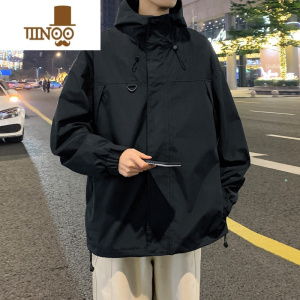YANXU2023秋季新款男士防风防水外套风衣工装宽松潮流连帽夹克