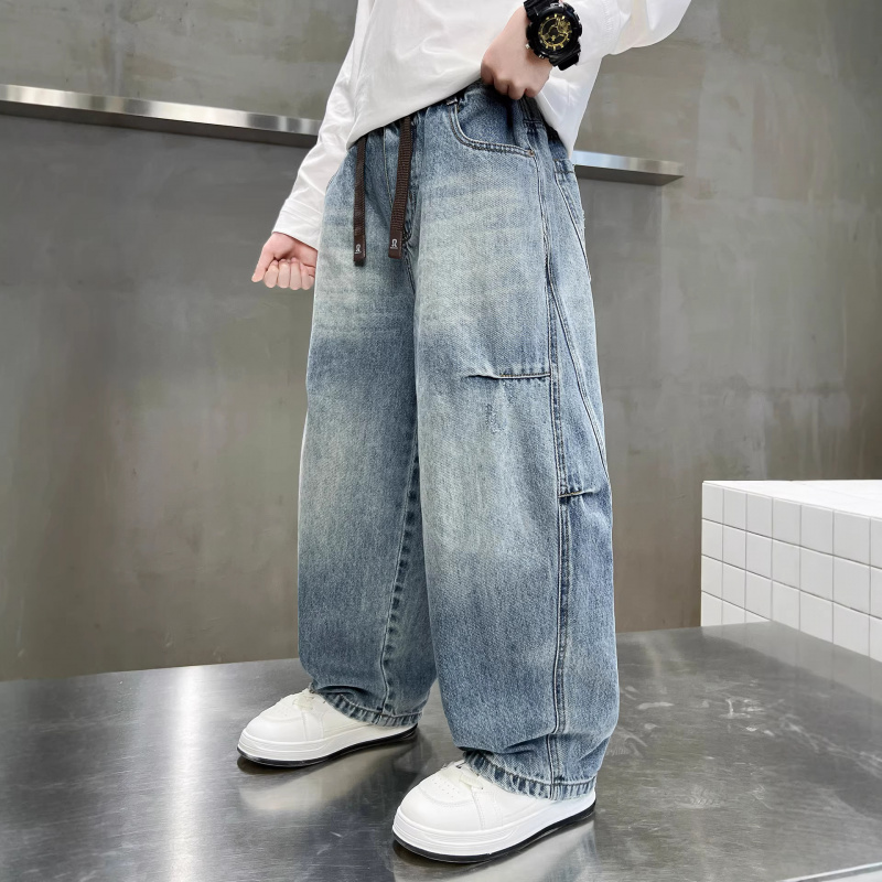 男童春装牛仔裤2026新款中大童春秋款男孩春季儿童直筒长裤宽松