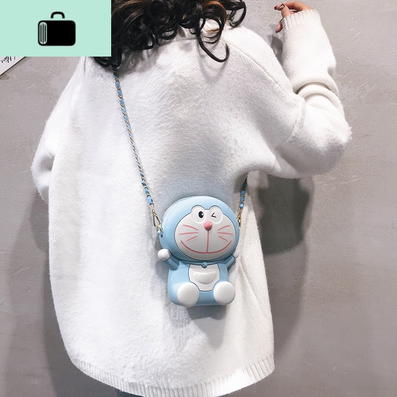 网红小包包女2020新款潮韩版可爱卡通机器猫手机包百搭单肩斜挎包NEW LAKE女斜挎包