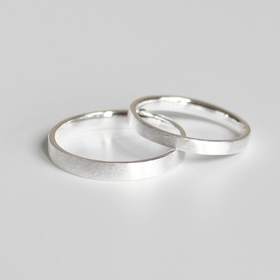 男女对戒免费刻字S925纯银手工拉丝素银细款戒指指环尾戒学生礼物送女朋友老婆情人节七夕生日礼物