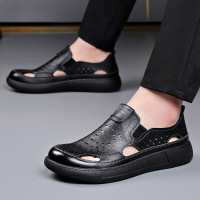 凉鞋新款夏季男士凉鞋皮面防水镂空透气不臭脚洞洞鞋户外休闲男鞋