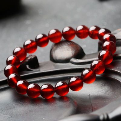 天然正品老料橙红石榴石手链女香槟色透明水晶单圈手串7-8毫米送女朋友老婆情人节七夕生日礼物