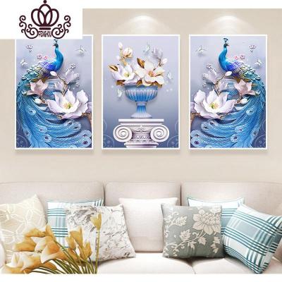 封后钻石画满钻十字绣钻石绣2019新款客厅孔雀贴水晶砖石秀三幅一起满钻全贴-240*120厘米-异形钻多送钻送点钻