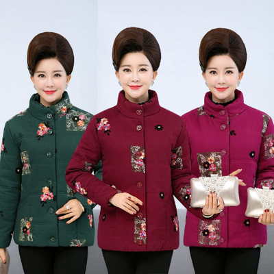 妈妈装冬棉衣短款大码外套中厚中老年女装印花棉袄棉服保暖臻依缘