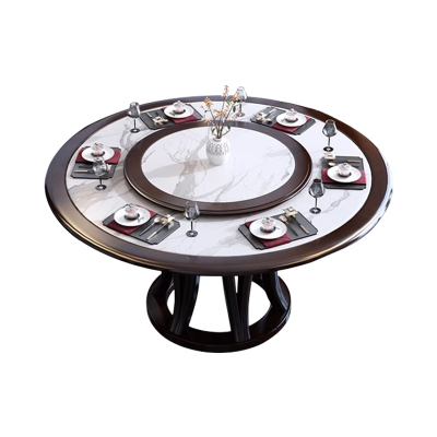 臻远 ZY5110219 岩板餐桌实木圆形餐桌椅组合1.6米圆桌10把餐椅