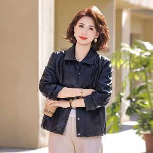新款女装40-60中老年女士休闲外套妈妈款春装皮衣PU皮50岁衣服女