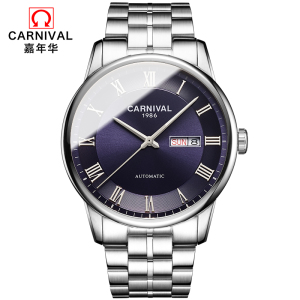 嘉年华Carnival正品男表防水进口机芯全自动机械表 男士手表双日历时尚表钢带潮流休闲简约腕表新款806