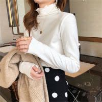 秋冬季新款半高领德绒保暖修身打底衫女纯色百搭时尚长袖T恤上衣