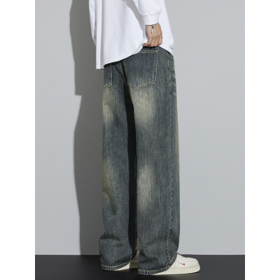 复古水洗牛仔裤男款新款春秋潮流阔腿直筒垂感美式休闲长裤