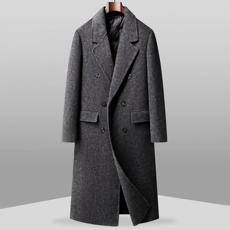 三排扣双面呢大衣男冬季新款羊毛西装领毛呢过膝长款休闲风衣外套