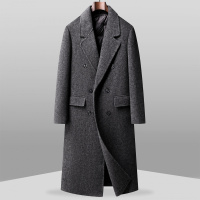 三排扣双面呢大衣男冬季新款羊毛西装领毛呢过膝长款休闲风衣外套