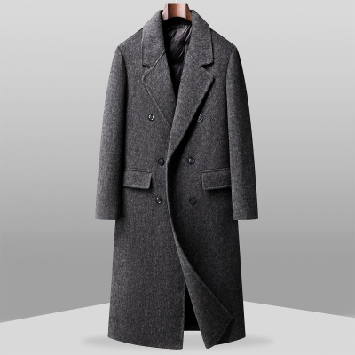 三排扣双面呢大衣男冬季新款羊毛西装领毛呢过膝长款休闲风衣外套