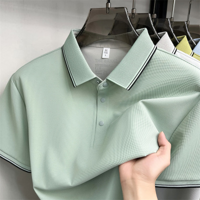 四合扣无痕冰丝短袖polo衫男款2026夏季新款翻领纯色透气男士T恤