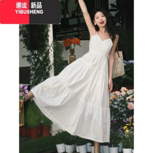 YIBUSHENG法式白色吊带连衣裙女季新款海边度假风气质初恋显瘦蛋糕长裙子