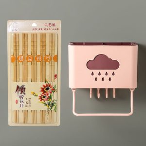 新款 壁挂式筷子篓置物架托沥水筷子笼家用筷笼筷筒厨房餐具勺子 敬平 白色云朵(壁挂式)+精品竹筷10双