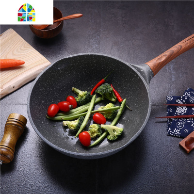 韩国不粘锅炒锅无油烟不沾锅燃气电磁炉家用锅具 FENGHOU 红色30cm不带盖子