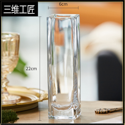 轻奢欧式玻璃花瓶透明创意水培植物鲜干花插花瓶客厅装饰家用摆件三维工匠220方缸（透明）中等