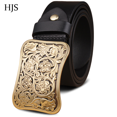 赫泽琼斯HEZZJONES皮带男进口头层牛皮真皮腰带复古手工唐草纯铜扣休闲裤带潮男个性皮带