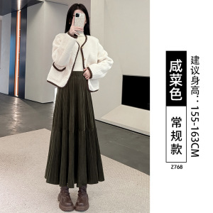 半身裙女秋冬季新款高腰垂坠感a字百褶裙长款小个子金丝绒裙