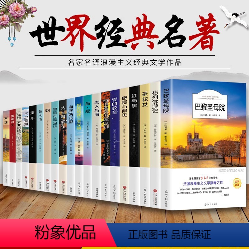 [平装20册]世界二十大名著 [正版]全20册 世界二十大名著巴黎圣母院老人与海爱的教育钢铁是怎样炼成的青春文学经典影响