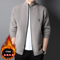 男装加绒外套男秋冬新款男士时尚休闲韩版外穿针织开衫