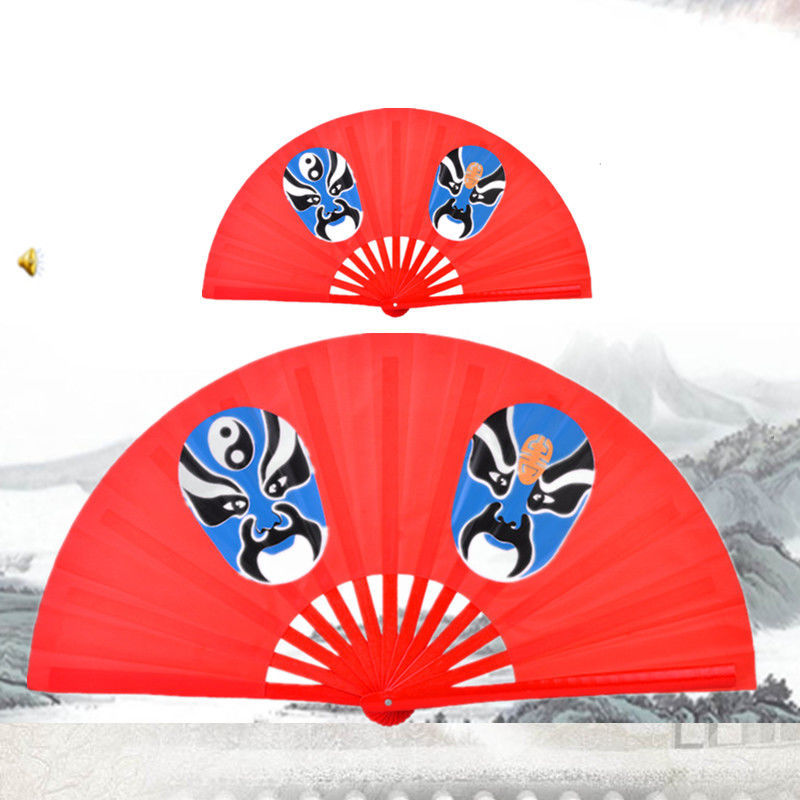 功夫扇塑骨红脸谱太极扇子武术表演扇男女广场舞晨练道具折扇红色