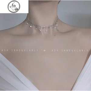 韩国chocker钻珠流苏颈链项圈项链925纯银锁骨链简约百搭饰品女款 JiMi 银色