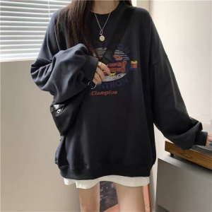 超火圆领卫衣女秋季新款韩版无帽薄款外套学生宽松上衣服女
