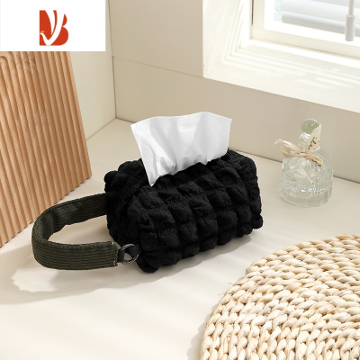 三维工匠可爱泡芙格布艺ins纸巾盒创意设计挂式车载装饰纸巾袋家用纸巾抽 黑巧[手提带款] 家用车载兼用~