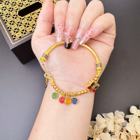 沙金平安喜乐纳福半镯手链百搭高级感气质轻奢铜镀金手镯国风饰品送女朋友老婆情人节七夕生日礼物