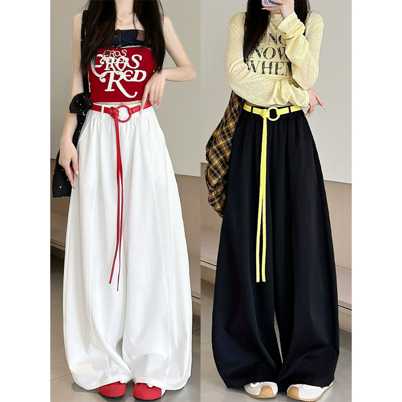 美式工装裤女夏薄款新款高腰显瘦宽松休闲阔腿速干运动裤_802_53