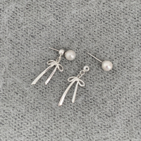 S925纯银珍珠蝴蝶结后挂耳钉女甜美精致小众韩系耳环个性耳饰送女朋友老婆情人节七夕生日礼物