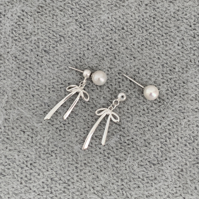 S925纯银珍珠蝴蝶结后挂耳钉女甜美精致小众韩系耳环个性耳饰送女朋友老婆情人节七夕生日礼物