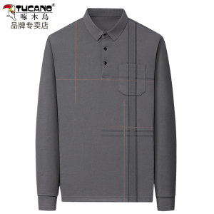 啄木鸟爸爸春装t恤长袖中年男士打底衫polo中老年人上衣服春秋季