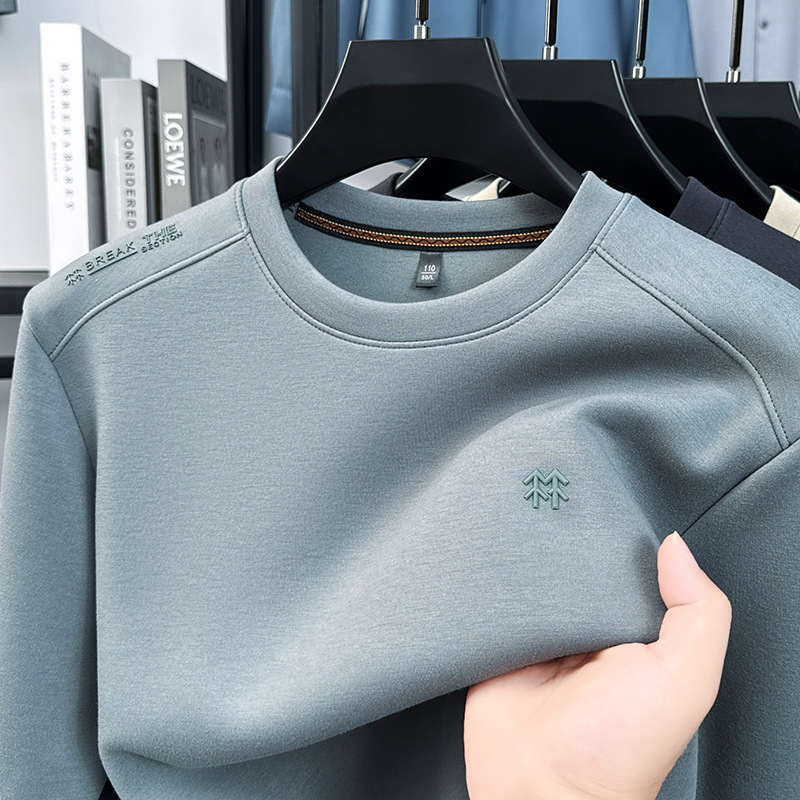 重磅加厚320克男士卫衣秋季新款圆领时尚轻熟休闲打底衫男