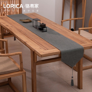 新中式桌旗禅意色棉麻茶几餐桌布日式长条北欧现代简约五斗柜布 平织-灰色 33*360cm(适用桌长3米-3.2米)