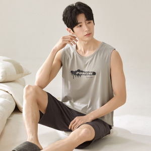 男士夏季莫代尔背心短裤套装夏天宽松休闲加大码家居服套装可外穿