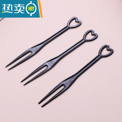 敬平水果叉子单独包装KTV酒吧透明塑料水果签果插小叉子 心形叉黑色 1万支