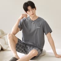 莫代尔男士新款短袖睡衣夏天青少年卡通休闲家居服套装大码可外穿