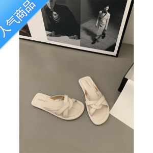 SUNTEK巨显肤白!复古凉拖鞋女外穿休闲凉鞋2023夏季新平底露趾一字拖鞋