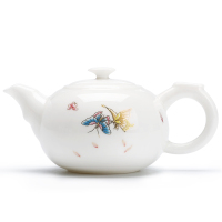 常生源 茶壶 陶瓷功夫茶具 羊脂玉白瓷品茗壶 浮雕手工堆花 礼盒装 蝶韵茶壶220ml