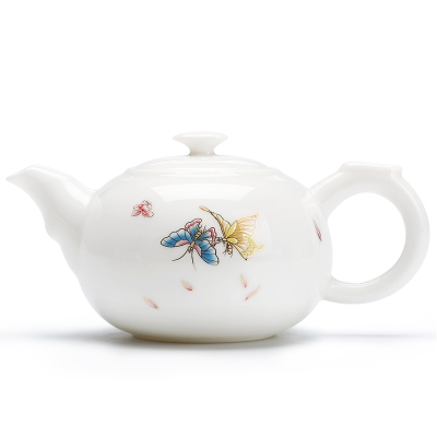常生源 茶壶 陶瓷功夫茶具 羊脂玉白瓷品茗壶 浮雕手工堆花 礼盒装 蝶韵茶壶220ml