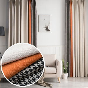 添福运 轻奢风遮光窗帘北欧简约现代千鸟格雪尼尔挂钩窗帘加厚打孔窗帘飘窗客厅帘子遮阳布纯色轻奢遮光布卧室挂钩窗帘