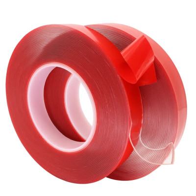 强力双面胶带亚克力耐高温透明无痕防水墙面高粘固定照片车用胶带 红色 纳米双面胶