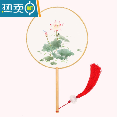 XIANCAI古风团扇双面中国风古典舞蹈圆扇子汉服配饰女中式复古流苏宫扇 [双面]小荷才露